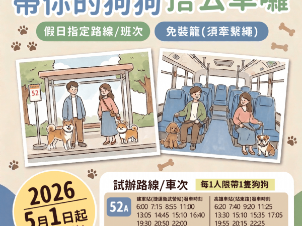 高雄狗狗福利+1 高雄試辦「假日狗狗友善公車」特定路線免裝籠 高雄狗狗福利+1 高雄試辦「假日狗狗友善公車」特定路線免裝籠
